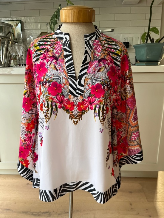 Ted Baker Tops - Ted Baker Elvina Samba White Blouse with Hot Pink Floral & Zebra Trim